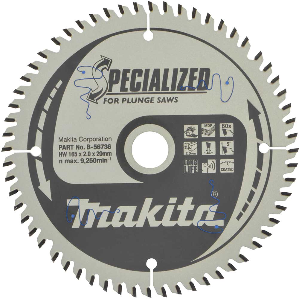 Makita SPECIALIZED Plunge Saw MDF and Laminate Saw Blade 165mm 60T 20mm