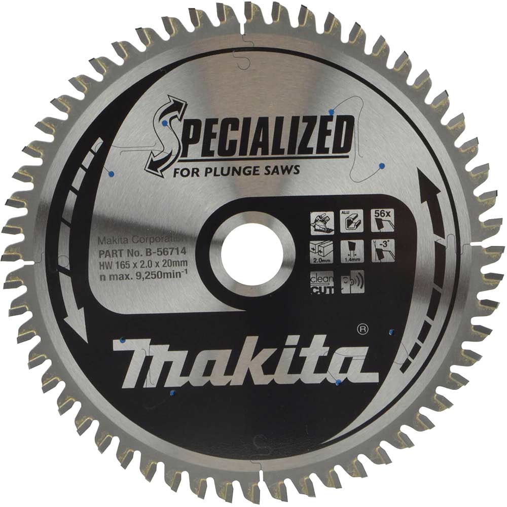 Image of Makita SPECIALIZED Plunge Saw Aluminium Cutting Saw Blade 165mm 56T 20mm