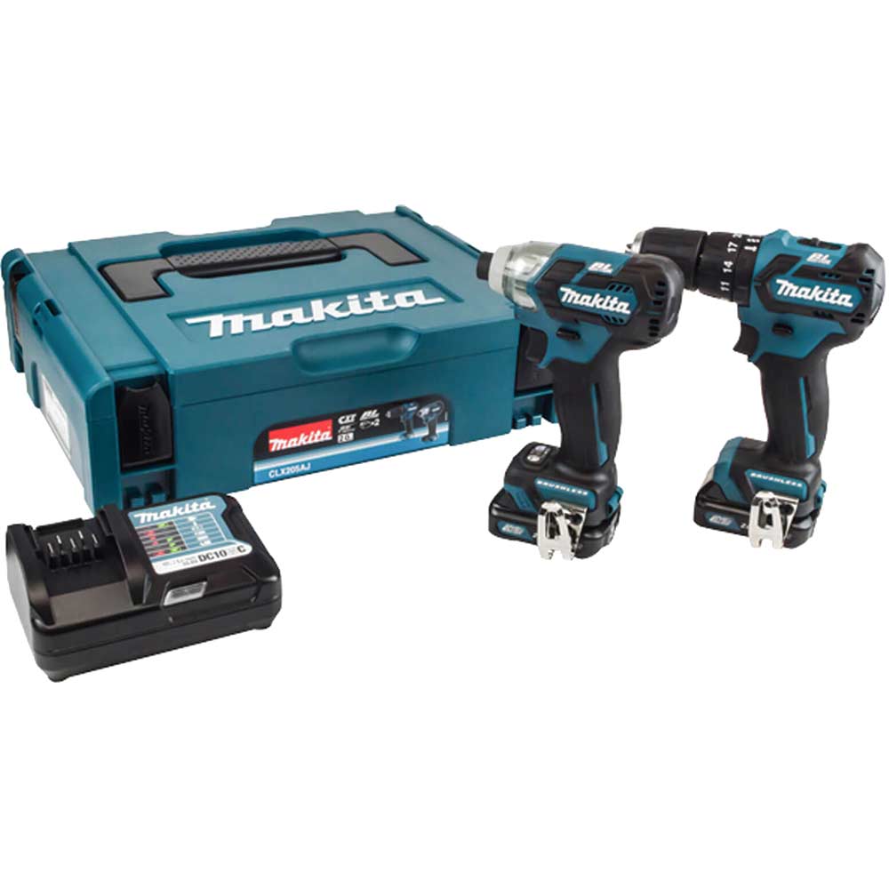 Makita CLX205AJ 12v Max CXT Cordless Brushless Combi Drill and Impact Driver Kit 2 x 2ah Li-ion Charger Case