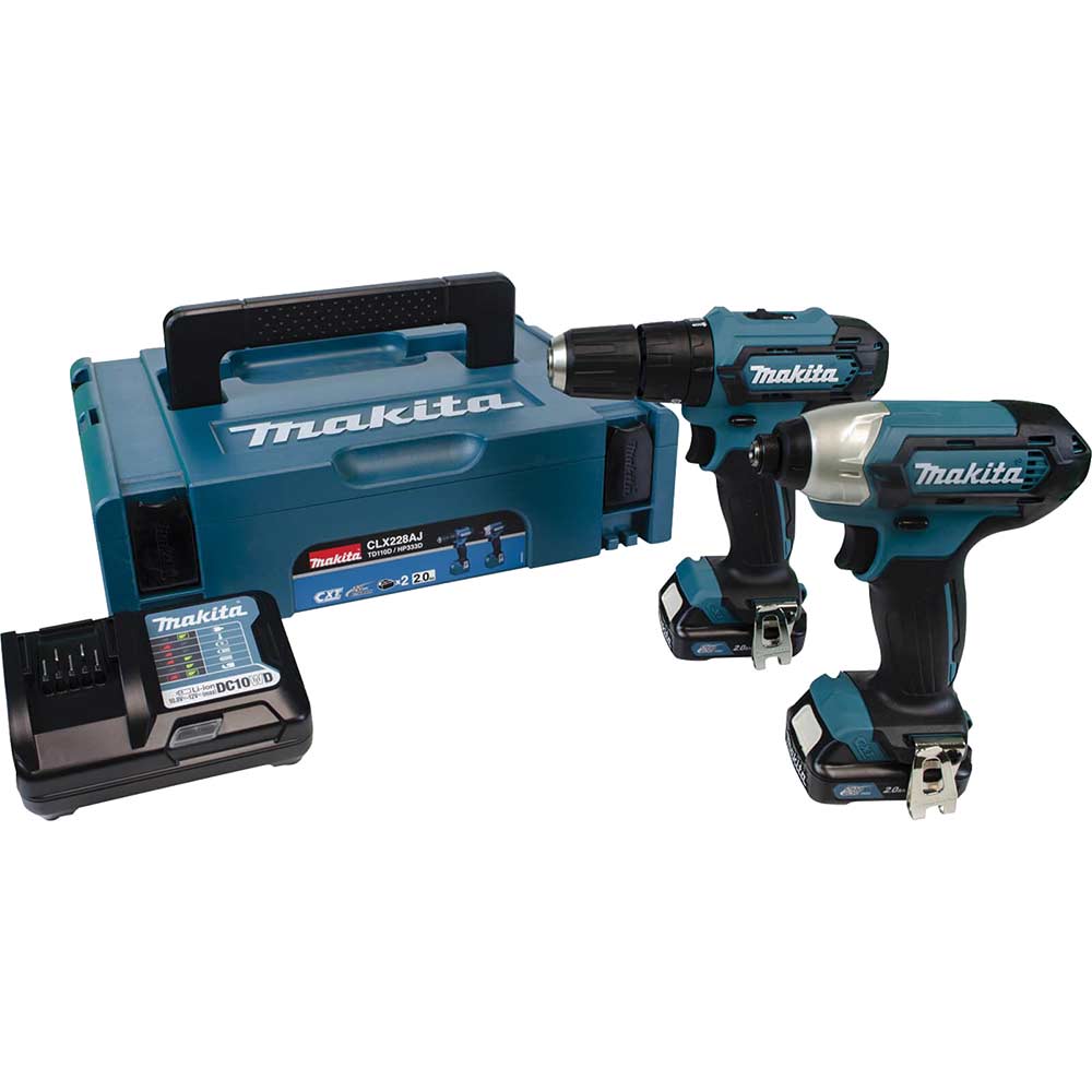 Image of Makita CLX228AJ 12v Max CXT Cordless Combi Drill and Impact Driver Kit 2 x 2ah Li-ion Charger Case