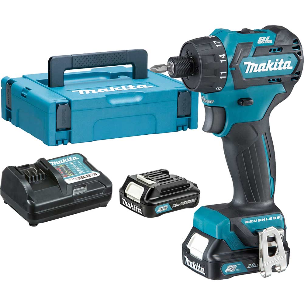 Makita DF032D 12v CXT Cordless Brushless Hex Drill Driver 2 x 2ah Li-ion Battery Charger Case