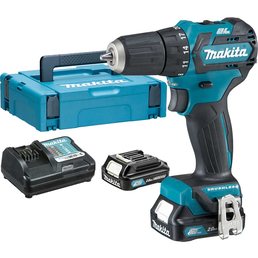 Makita DF332D 12v CXT Cordless Brushless Drill Driver 2 x 2ah Li-ion Battery Charger Case