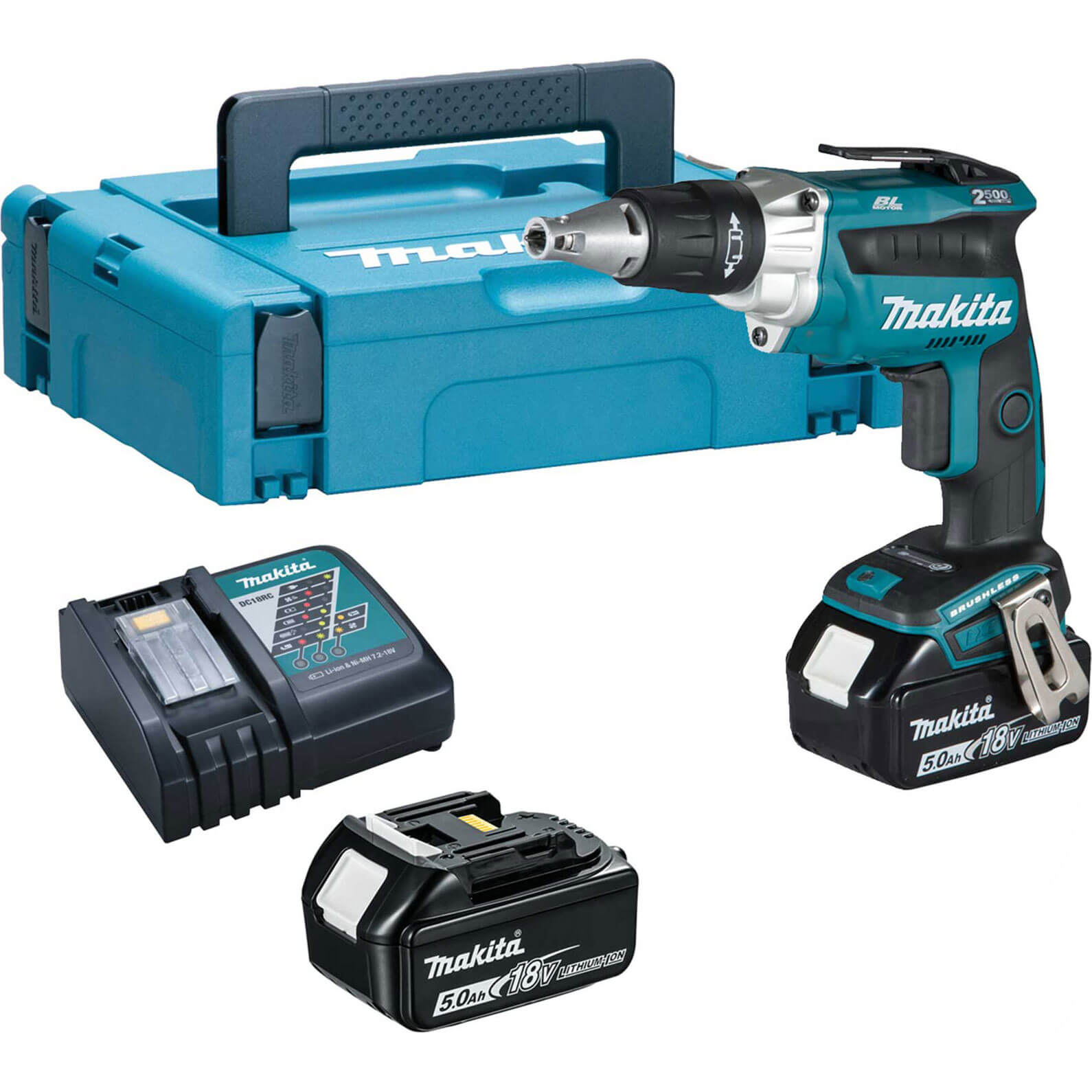 Image of Makita DFS250 18v LXT Cordless Brushless Drywall Screwdriver 2 x 5ah Li-ion Charger Case