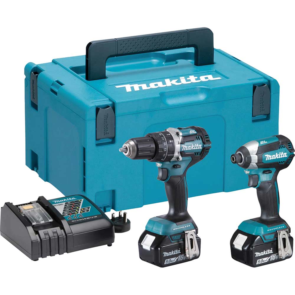 Image of Makita DLX2180TJ 18v LXT Cordless Brushless Combi Drill and Impact Driver Kit 2 x 5ah Li-ion Charger Case