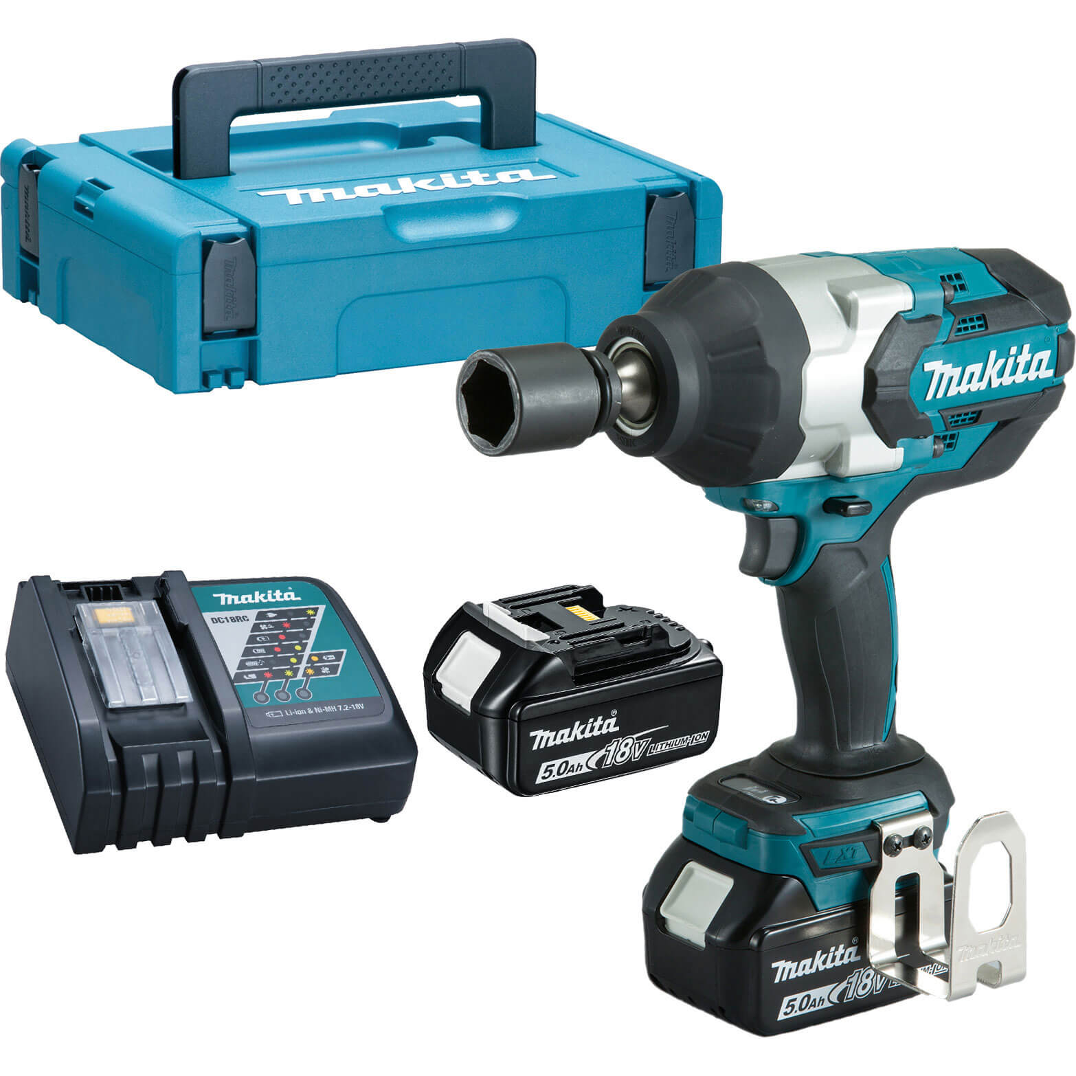 Image of Makita DTW1001 18v LXT Cordless Brushless 3/4" Drive Impact Wrench 2 x 5ah Li-ion Charger Case