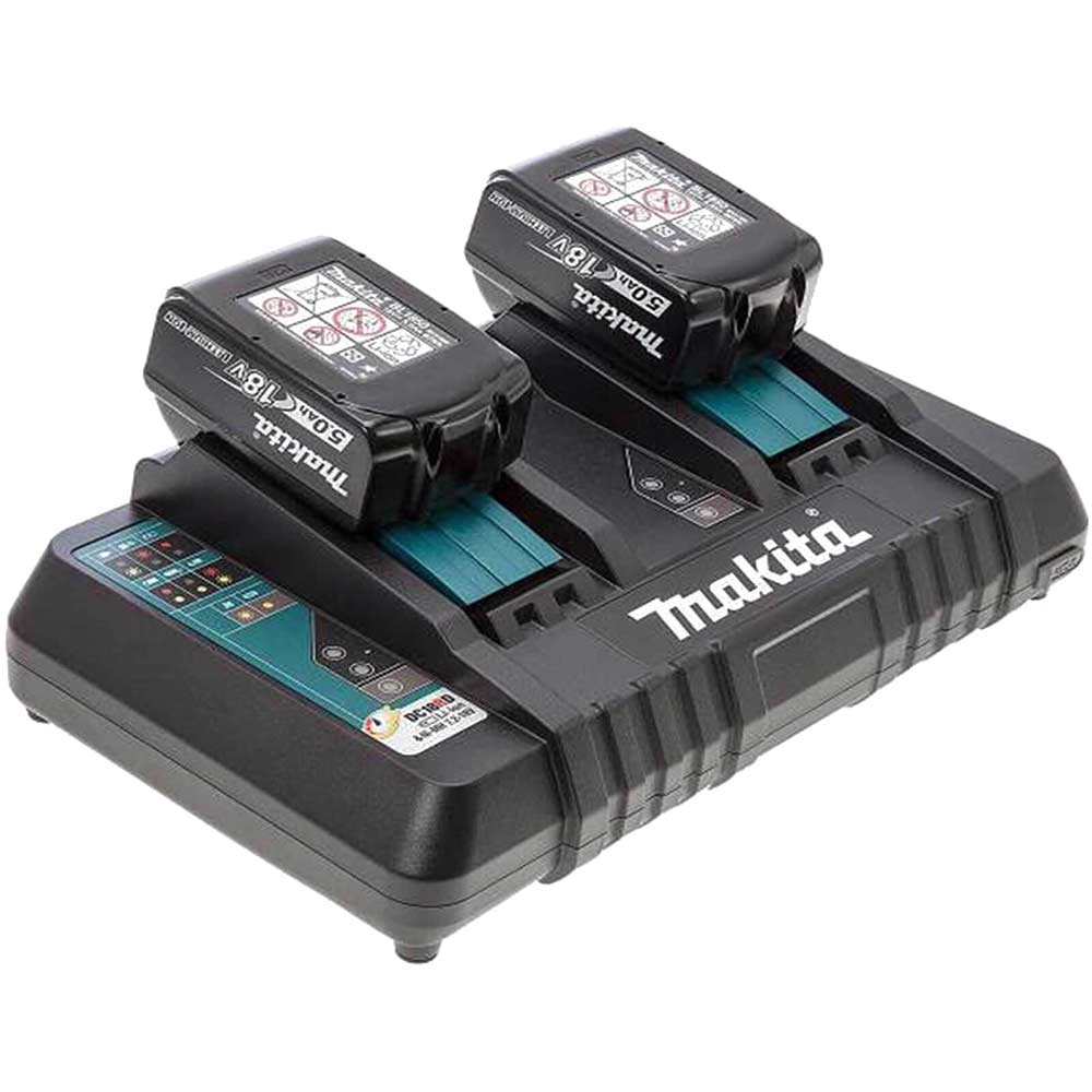 Image of Makita DC18RD 18v Twin Charger and 2 Li-ion Batteries 5ah