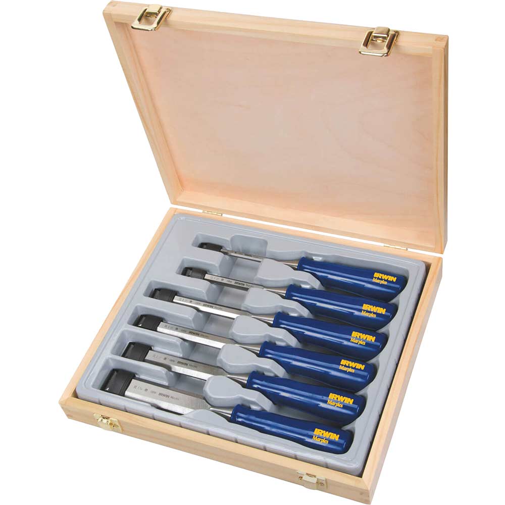 Image of Marples M444 6 Piece Blue Chip Bevel Edge Wood Chisel Set