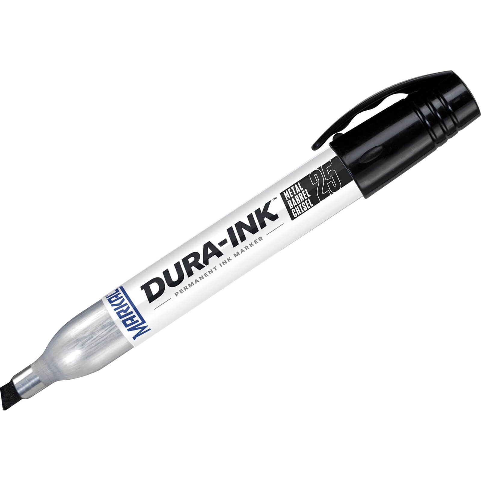 Image of Markal Dura Ink 25 Medium Chisel Tip Permanet Marker Pen Black Pack of 2