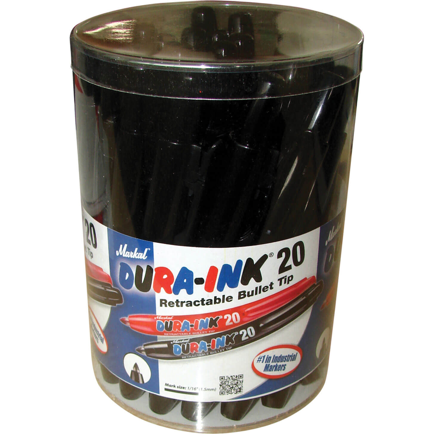 Image of Markal Dura Ink 20 Retractable Fine Bullet Tip Permanent Marker Pen Black Pack of 24