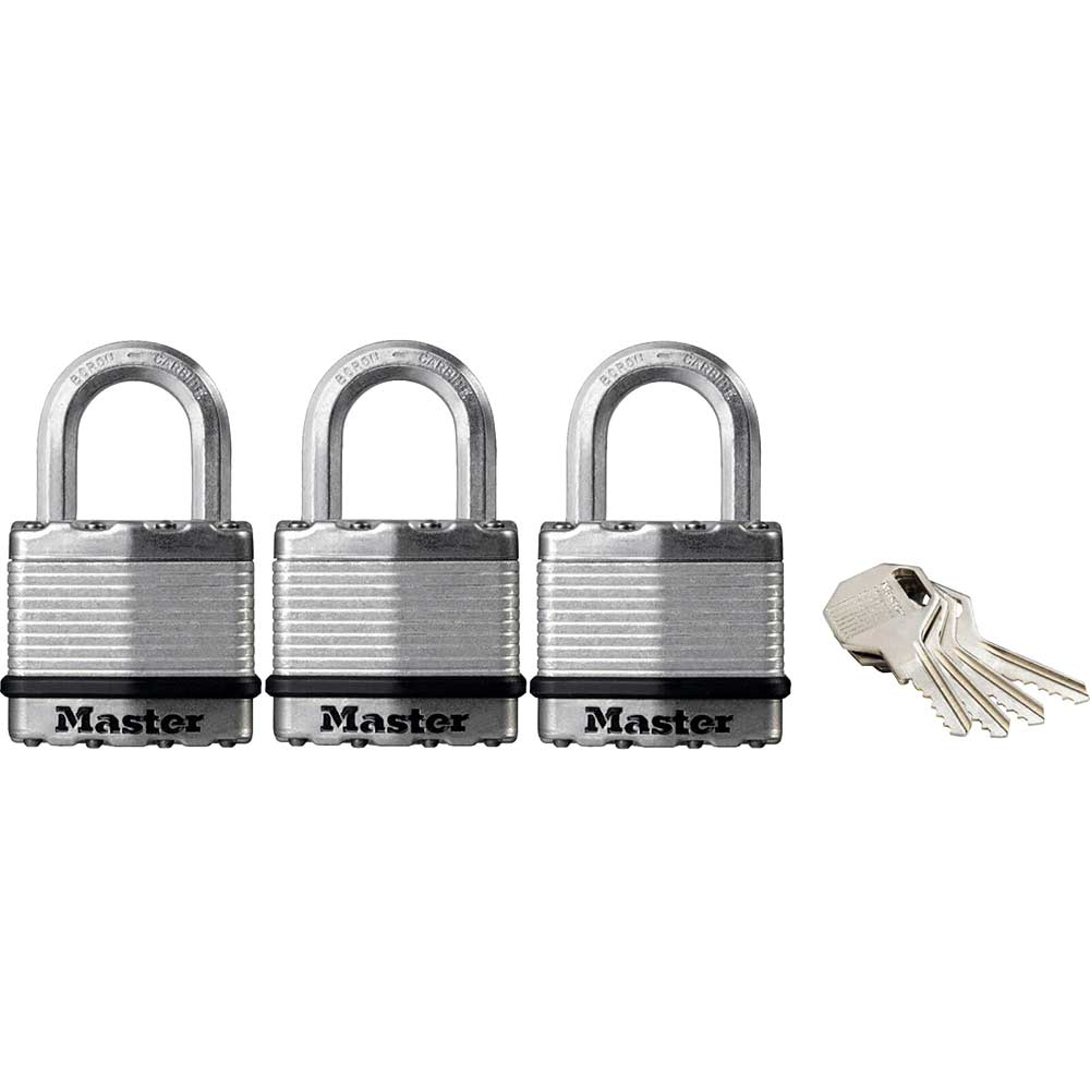 Image of Masterlock Excell Laminated Steel Padlock Pack of 3 Keyed Alike 45mm Standard