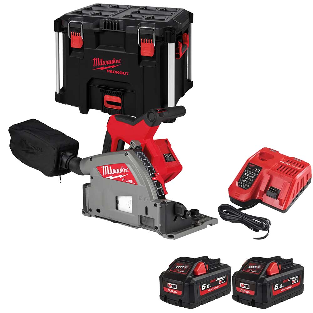 Milwaukee M18 FPS55 Fuel 18v Cordless Brushless Plunge Saw 165mm 2 x 5.5ah Li-ion Battery Charger Case