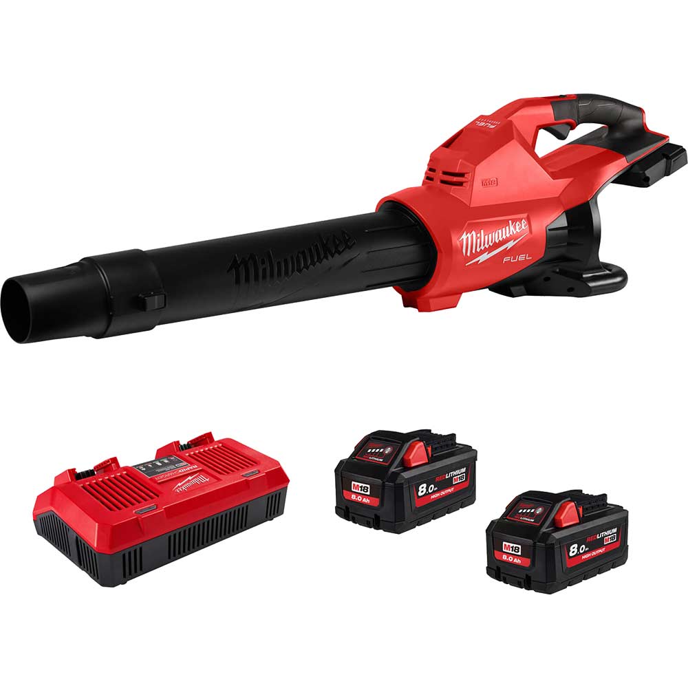 Milwaukee M18 F2BL Fuel Twin 18v Cordless Brushless Garden Leaf Blower 2 x 8ah Li-ion Battery Charger