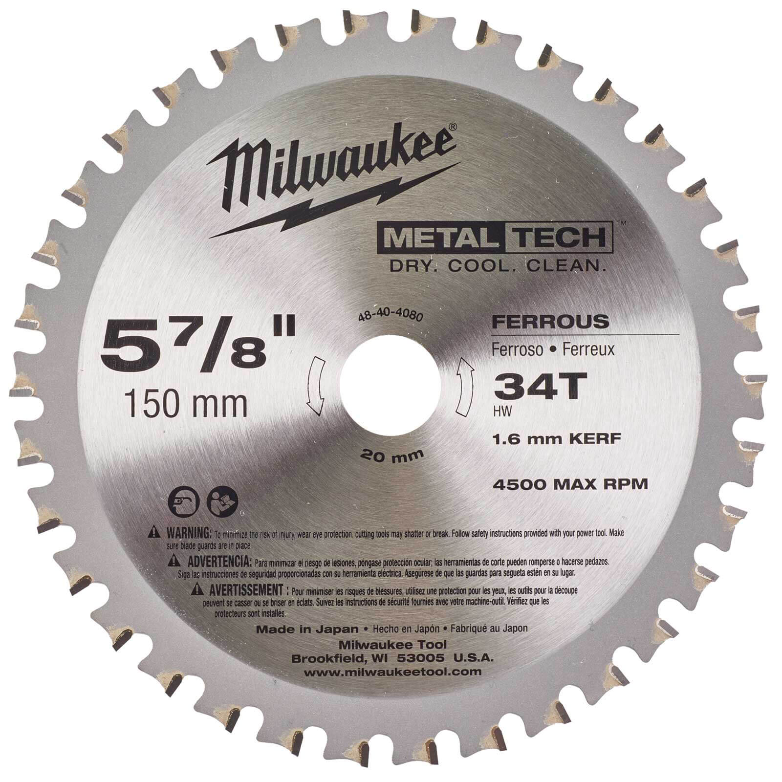 Image of Milwaukee Endurance Metal Steel Cutting Circular Saw Blade 150mm 34T 20mm