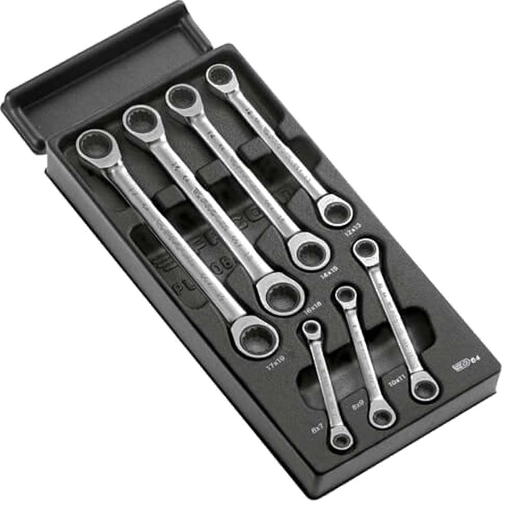 Facom MOD.64J7 7 Piece Ratchet Ring Spanner Set in Module Tray
