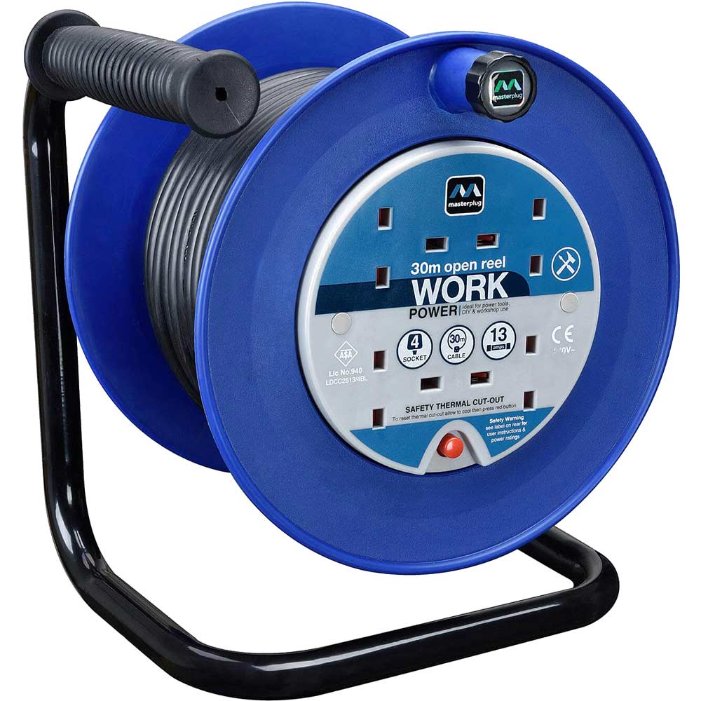 Masterplug 4 Socket Heavy Duty Cable Extension Reel 240v 30m