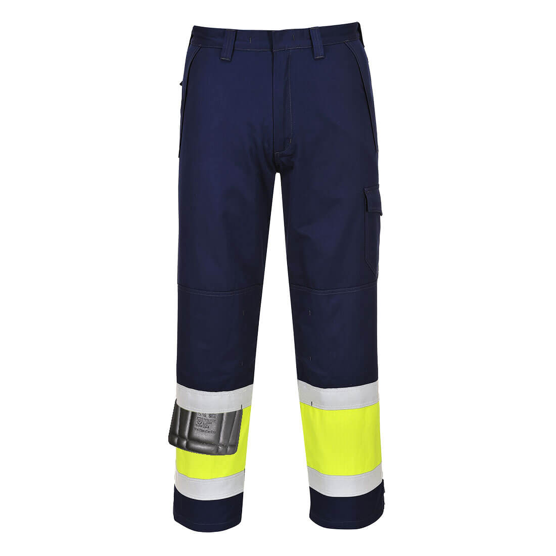 Image of Modaflame Mens Flame Resistant Hi Vis Trousers Yellow / Navy Extra Large 32"
