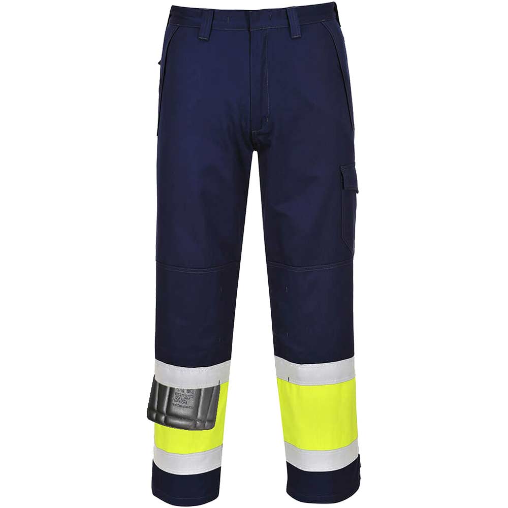 Image of Modaflame Mens Flame Resistant Hi Vis Trousers Yellow / Navy 2XL 32"