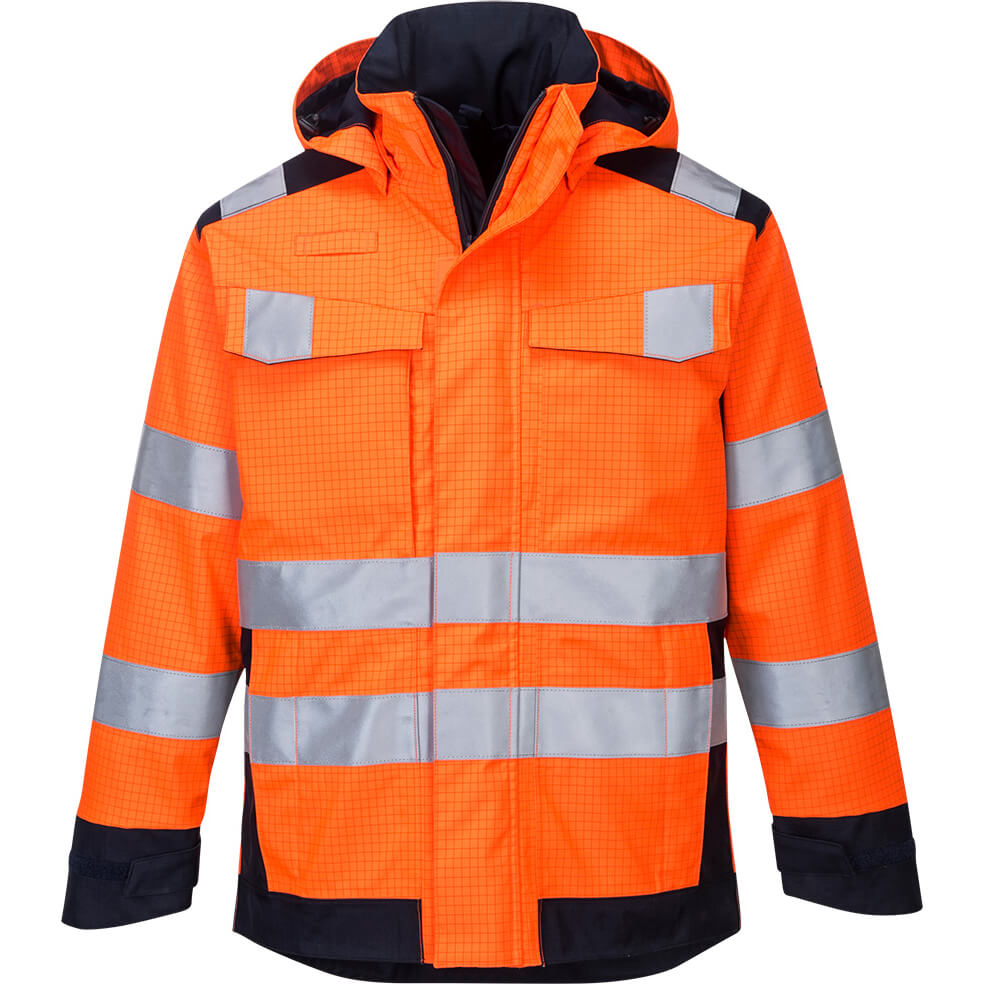 Image of Modaflame Rain Multi Norm Arc Heat and Flame Resistant Jacket Orange / Navy 4XL