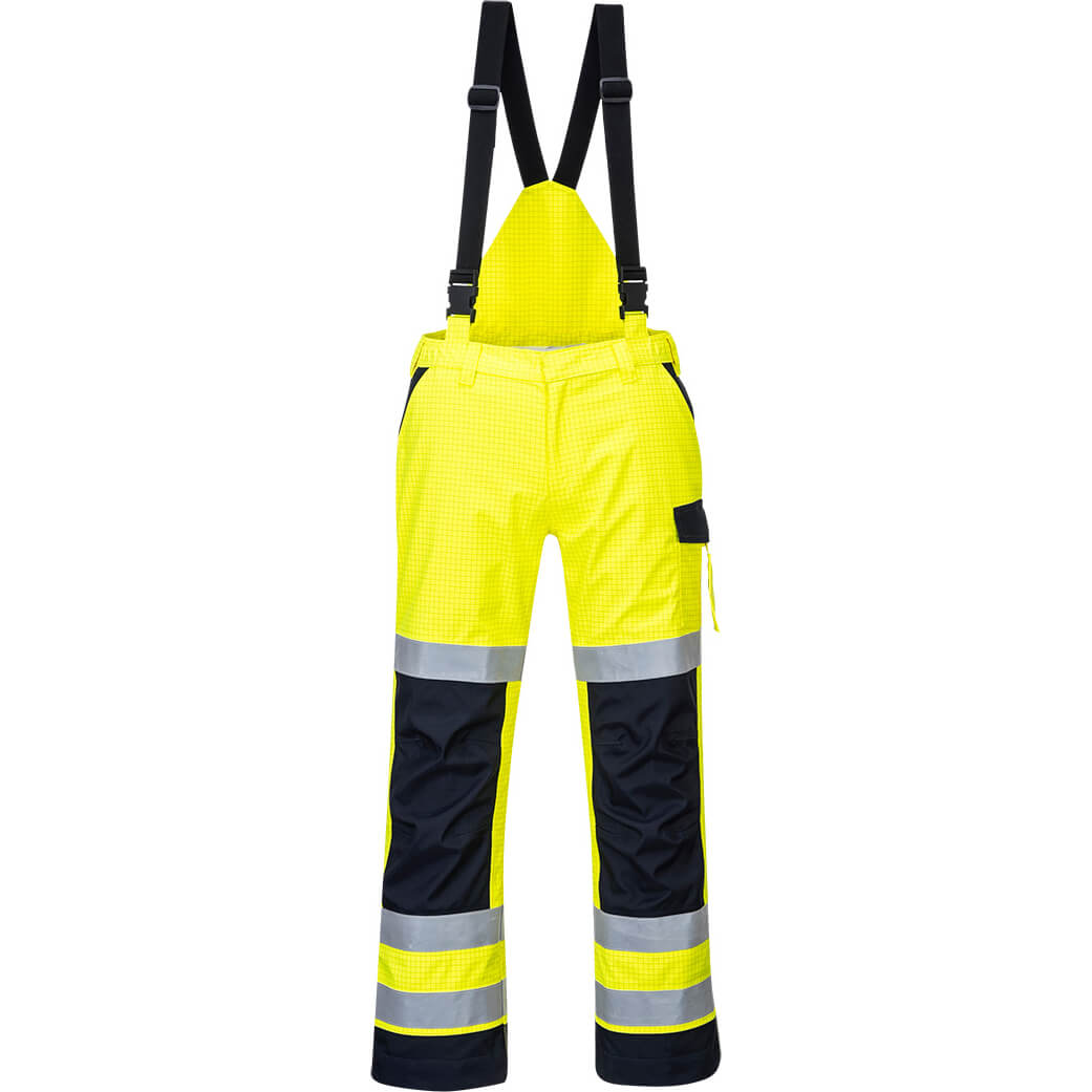 Image of Portwest MV71 Modaflame Multi Arc Trousers Yellow / Navy 3XL 31"