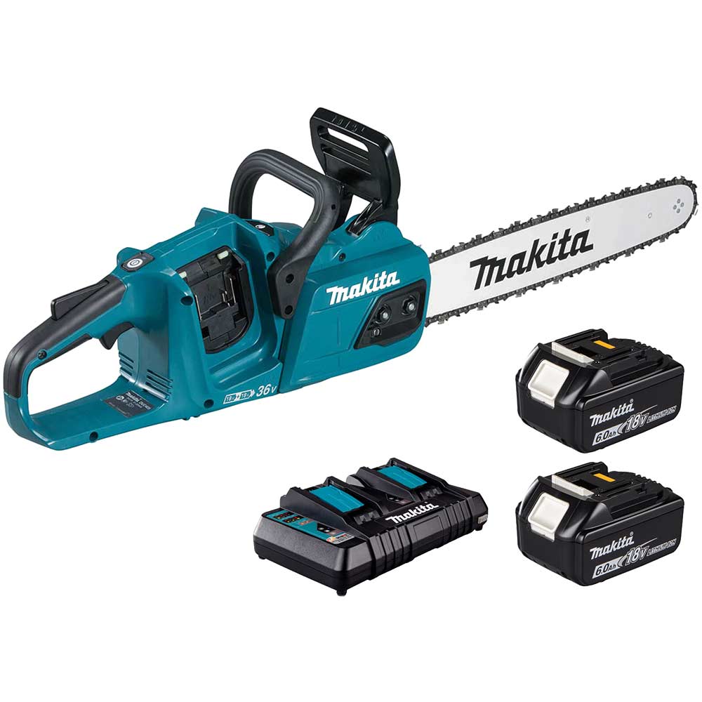 Makita DUC355 18v LXT Cordless Brushless Chainsaw 350mm 2 x 5ah Li-ion Battery Charger