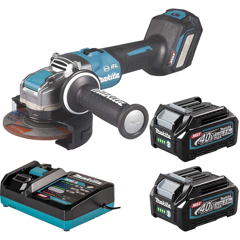 Makita GA041G 40v Max XGT Cordless Brushless X LOCK Angle Grinder 125mm 2 x 2.5ah Li-ion Battery Charger No Case