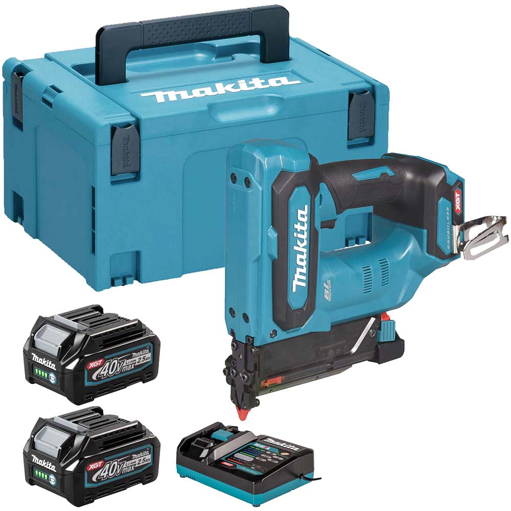 Makita PT001G 40v Max XGT Cordless Brushless 23 Gauge Pin Nailer 2 x 2.5ah Li-ion Battery Charger Case