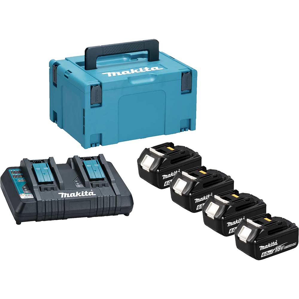 Makita 198095-6 18v LXT Cordless 4 Battery 6ah and Charger Kit 6ah