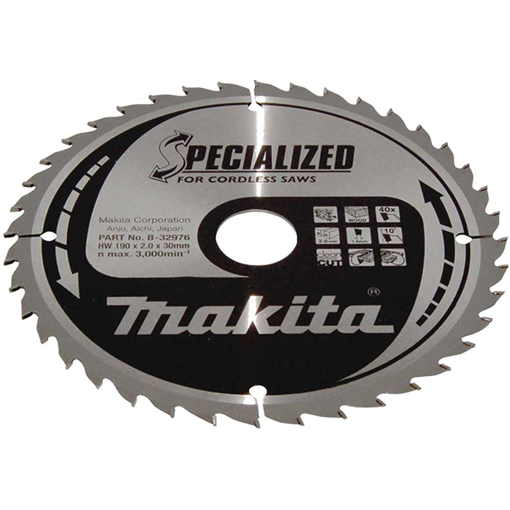 Makita SPECIALIZED Cordless Circular Saw Blade for Wood Cutting 190mm 40T 30mm