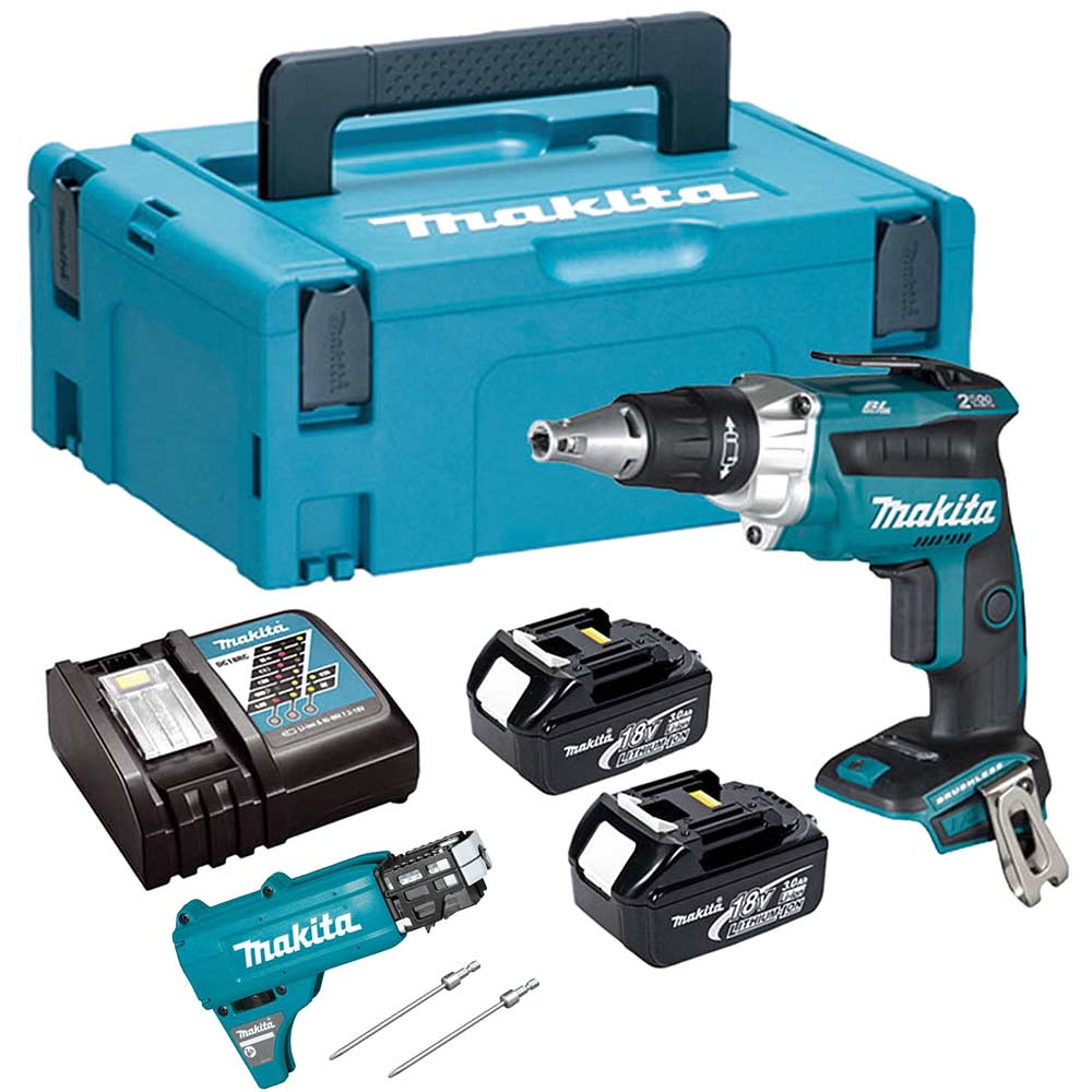 Makita DFS452FJX2 18v LXT Cordless Brushless Drywall Screwdriver 2 x 3ah Li-ion Charger Case