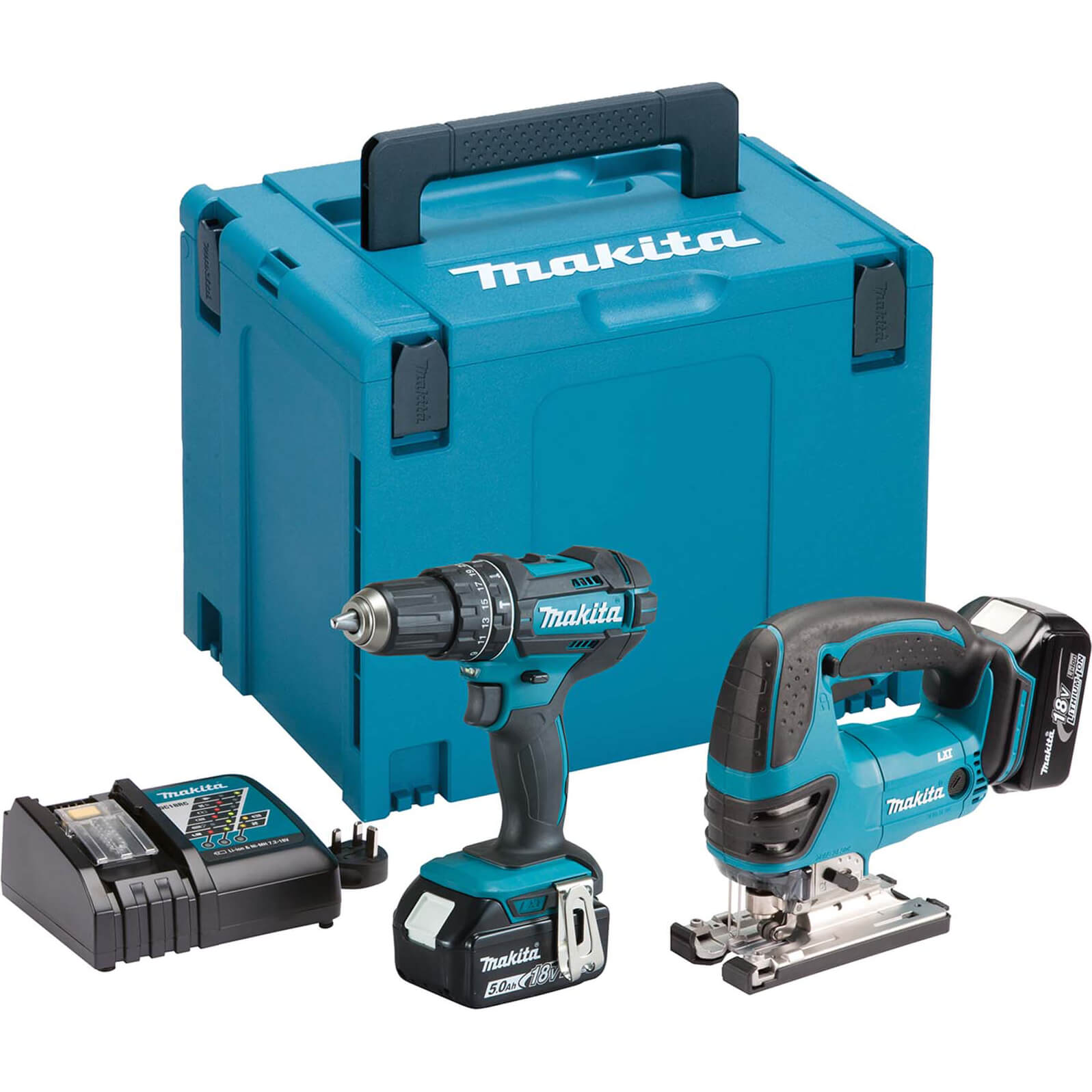 Image of Makita DLX2134TJ 18v LXT Cordless Combi Drill and Jigsaw Kit 2 x 5ah Li-ion Charger Case