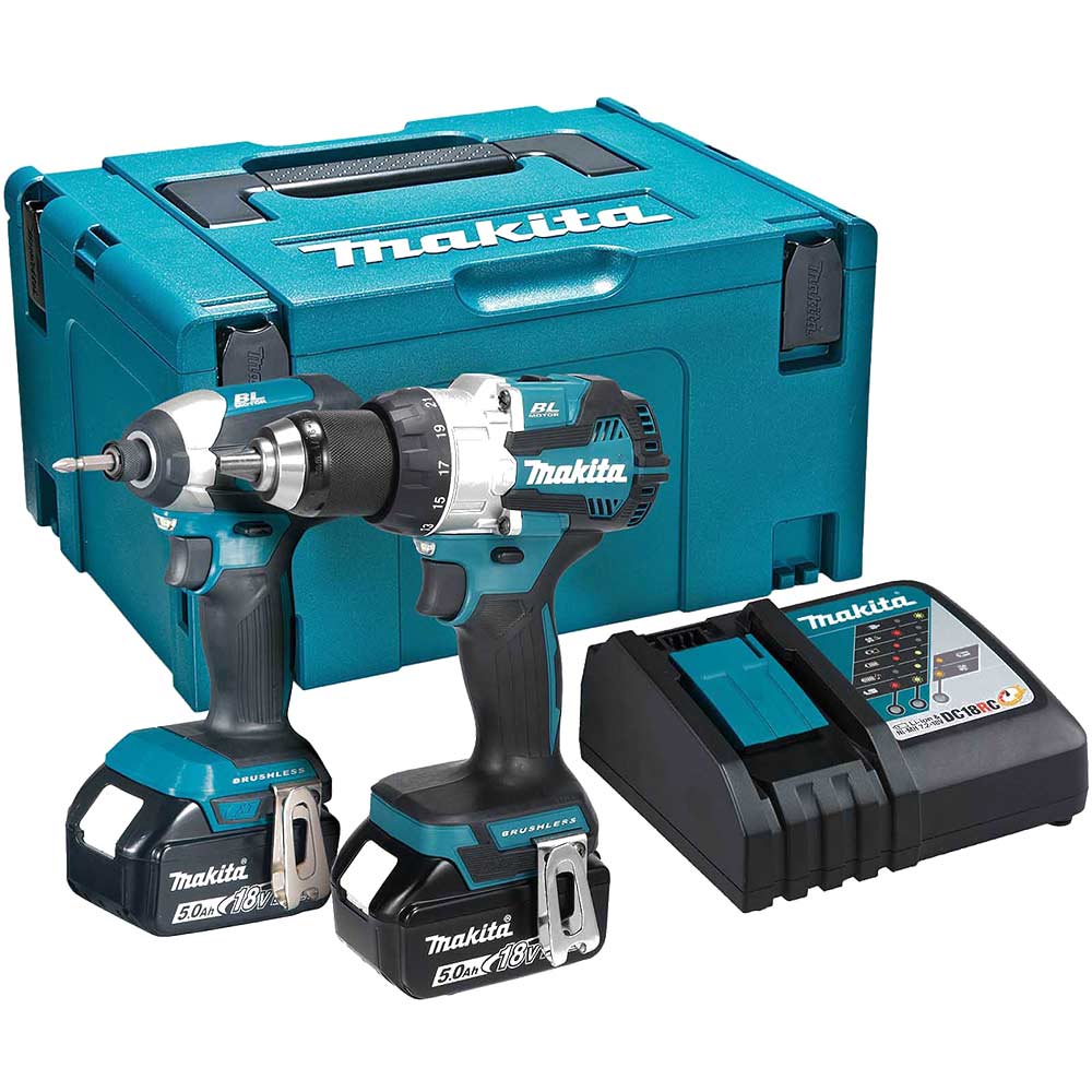 Makita DLX2507TJ 18v LXT Cordless Brushless Combi Drill and Impact Driver Kit 2 x 5ah Li-ion Charger Case