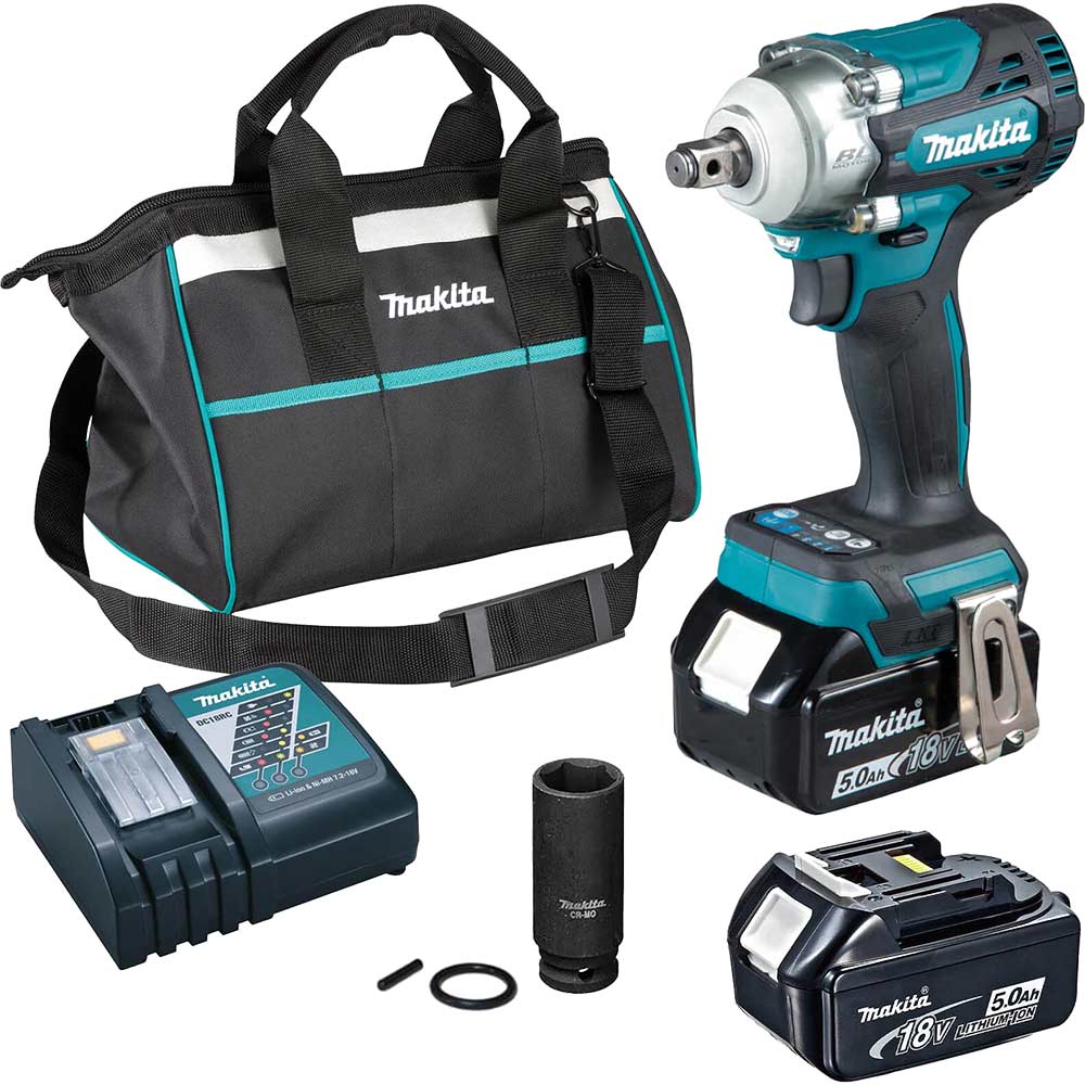 Makita DTW300TX2 18v LXT 1/2" Drive Impact Wrench Scaffolders Kit 2 x 5ah Li-ion Charger Bag