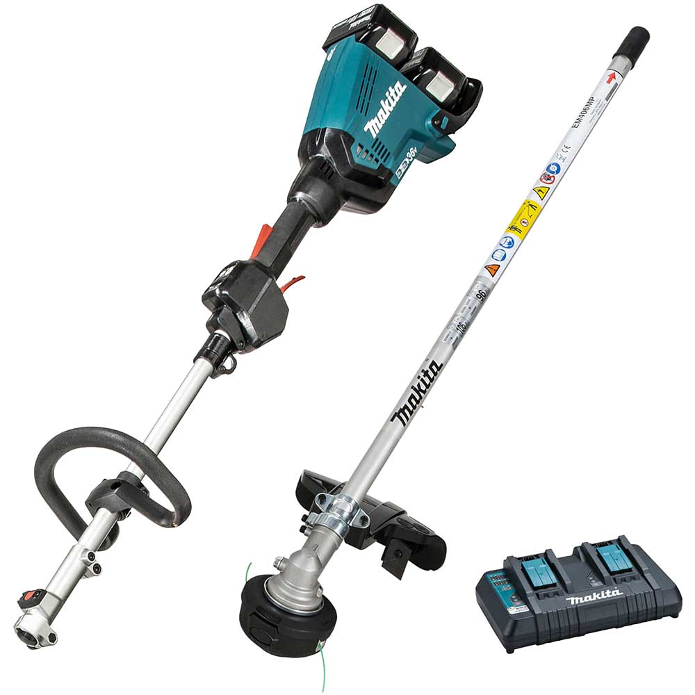 Makita DUX60 Twin 18v LXT Cordless Brushless Split Shaft Garden Multi Tool Set 2 x 5ah Li-ion Battery Charger