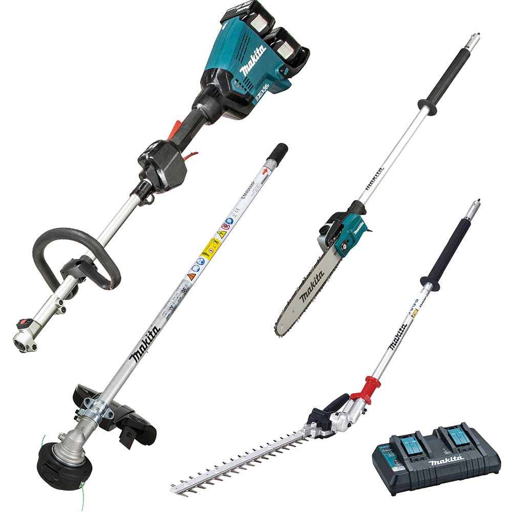 Makita DUX60 Twin 18v LXT Cordless Brushless Split Shaft Garden Multi Tool Set 2 x 5ah Li-ion Battery Charger