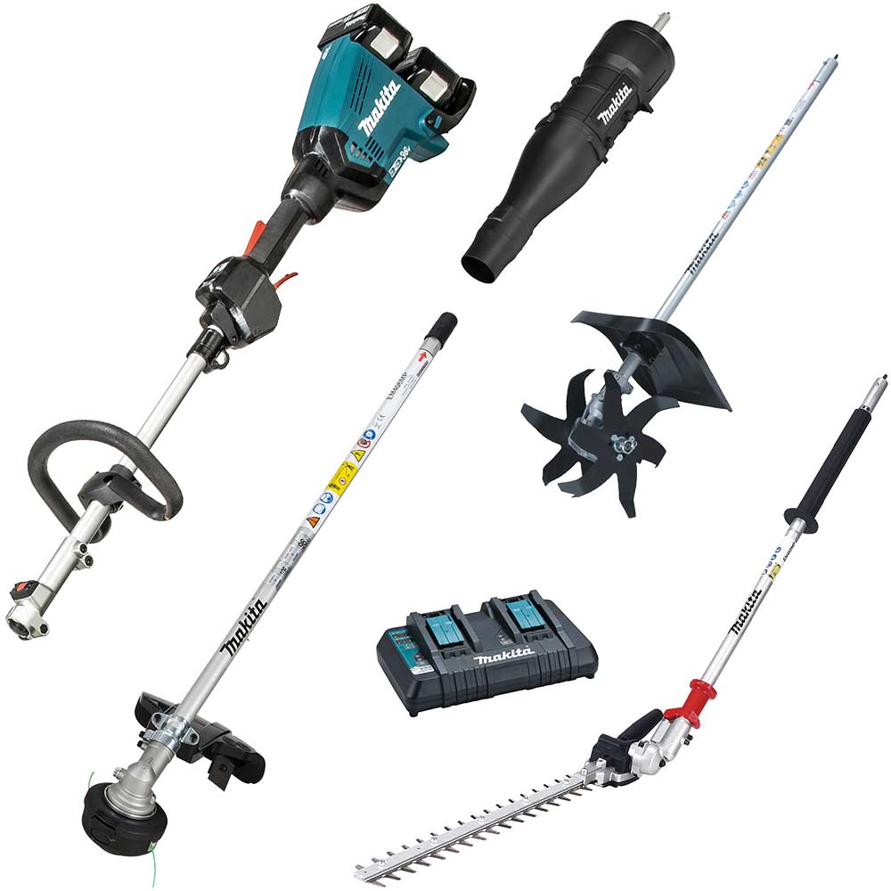 Makita DUX60 Twin 18v LXT Cordless Brushless Split Shaft Garden Multi Tool Set 2 x 6ah Li-ion Battery Charger