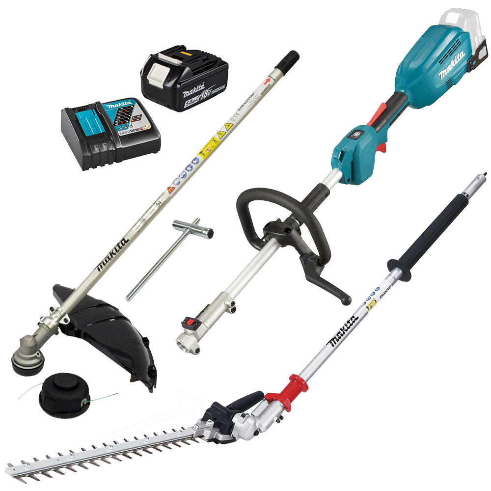 Makita DUX18 18v LXT Cordless Brushless Split Shaft Garden Multi Tool Kit 1 x 5ah Li-ion Battery Charger
