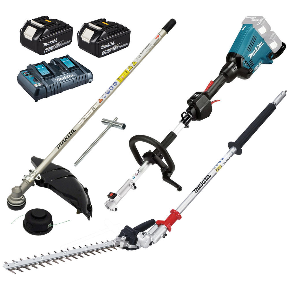 Makita DUX60 Twin 18v LXT Cordless Brushless Split Shaft Garden Multi Tool Kit 2 x 6ah Li-ion Battery Charger