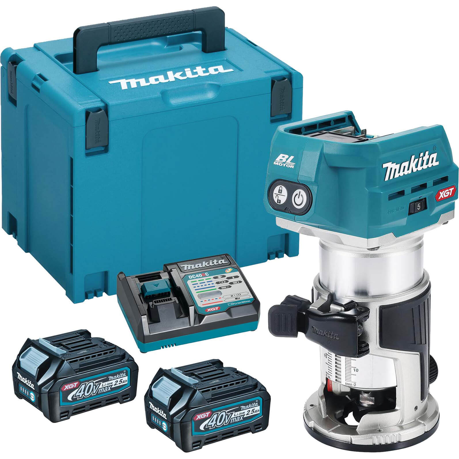 Image of Makita RT001G 40v Max XGT Cordless Brushless 1/4" Trim Router 2 x 2.5ah Li-ion Charger Case