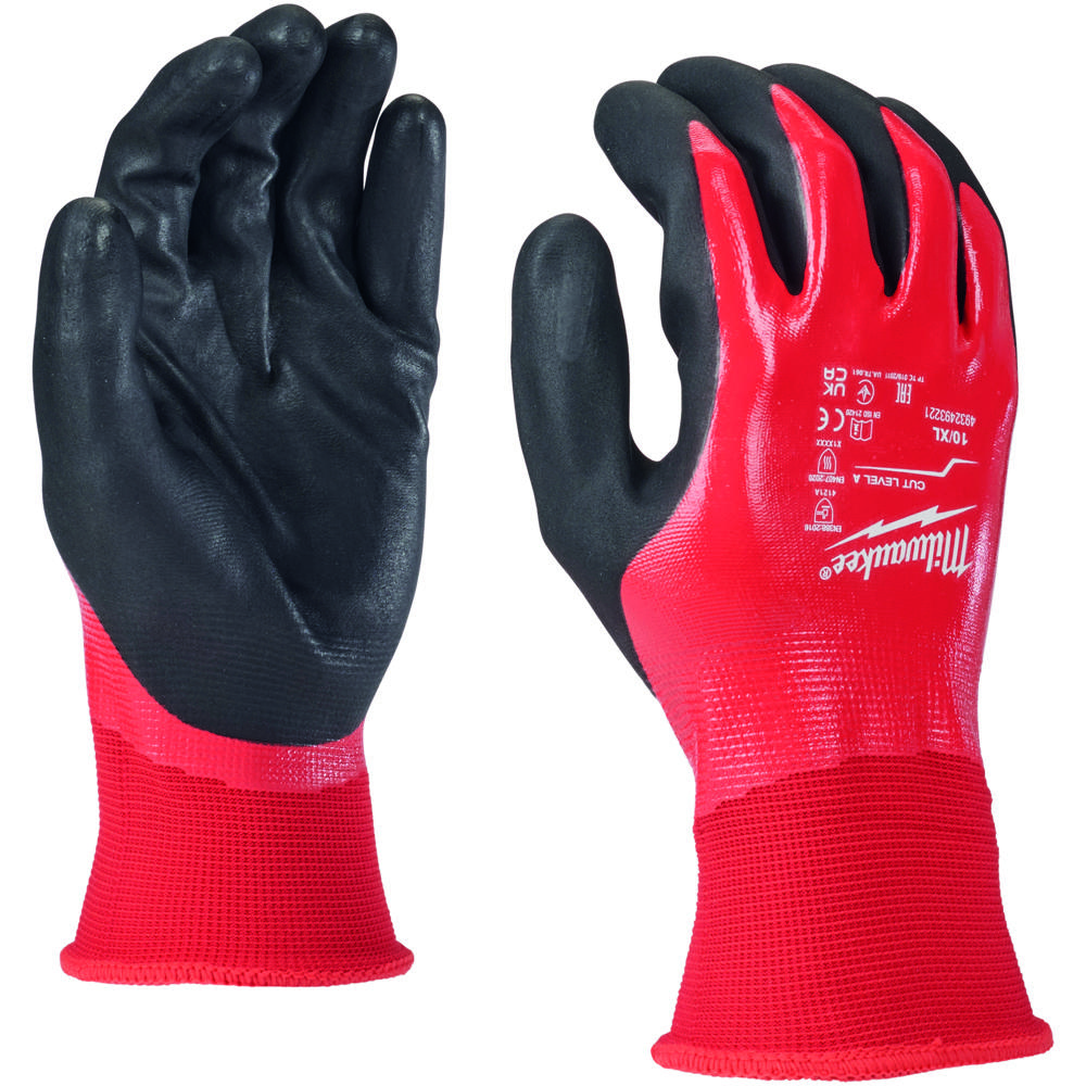Milwaukee Cut Level 1 Fully Dipped Gloves Black / Red S Pack of 12