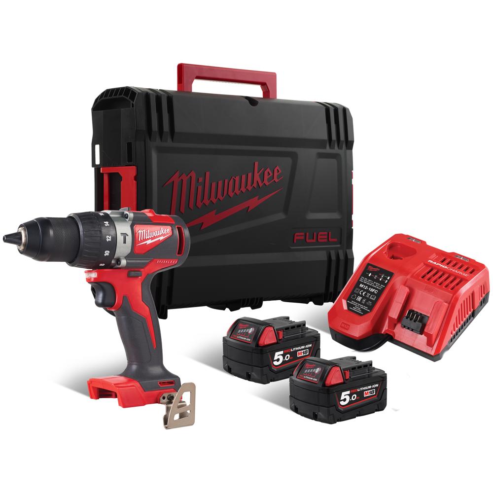 Milwaukee M18 BLPD2 18v Cordless Brushless Combi Drill 2 x 5ah Li-ion Charger Case