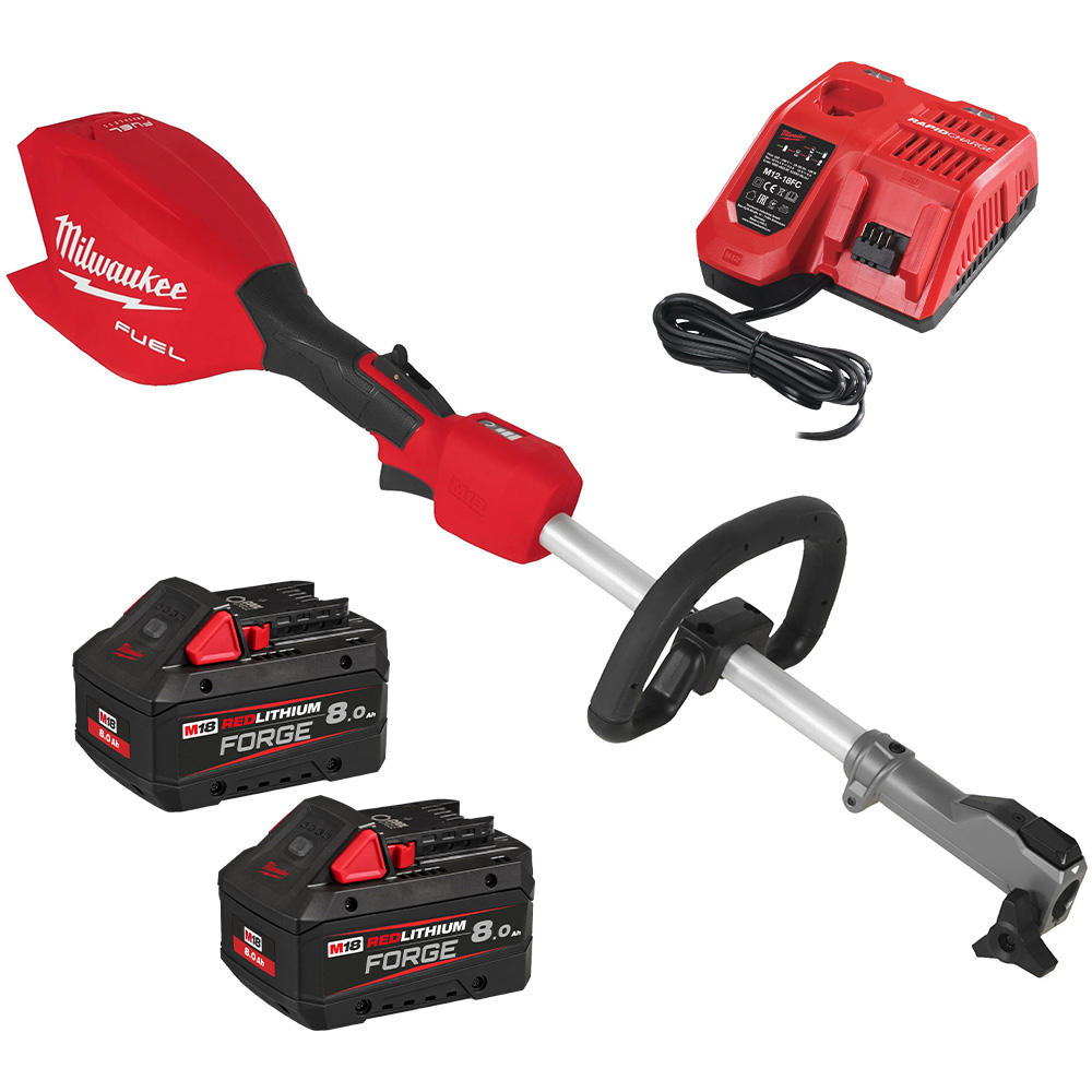 Milwaukee M18 Foph2 Fuel 18v Cordless Brushless Quik-lok Split Shaft Garden Multi Tool 2 X 8ah Li-ion Forge Battery Charger