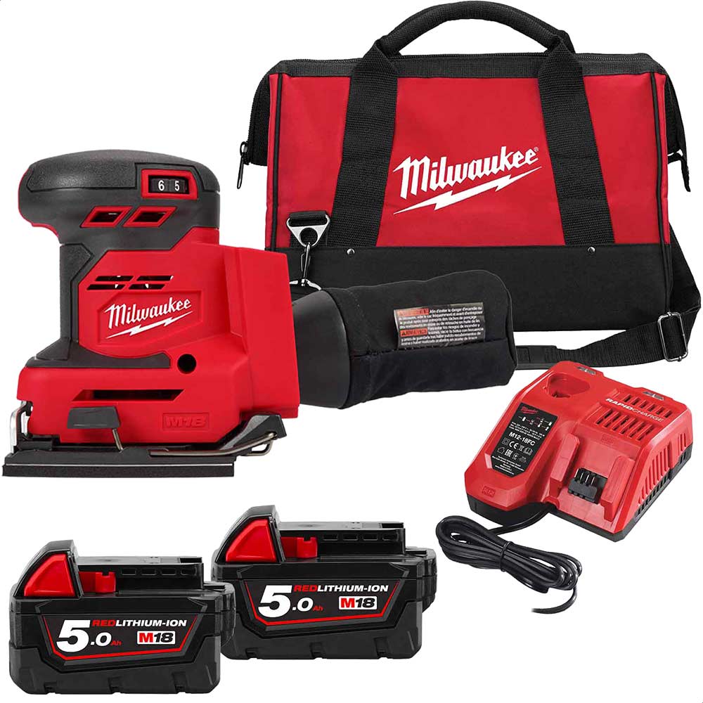 Milwaukee M18 BQSS 18v Cordless 1/4 Sheet Sander 2 x 5ah Li-ion Battery Charger Bag