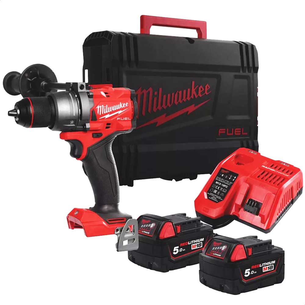 Milwaukee M18 FPD3 Fuel 18v Cordless Brushless Combi Drill 2 x 5ah Li-ion Battery Charger Case