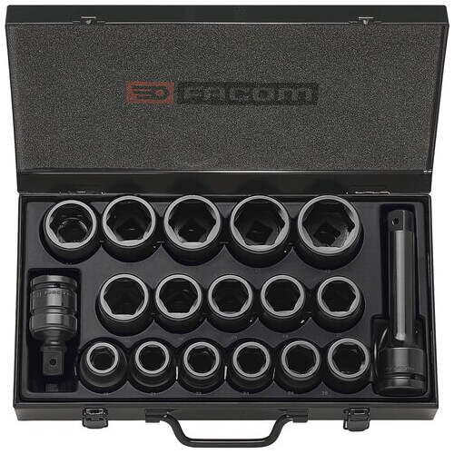 Image of Facom 16 Piece 3/4" Drive Hexagon Impact Socket Set Metric 3/4"