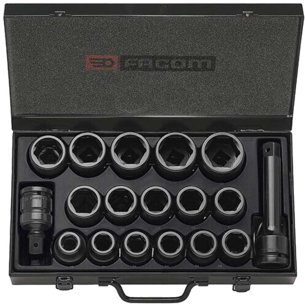 Image of Facom 16 Piece 3/4" Drive Hexagon Impact Socket Set Metric 3/4"