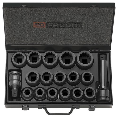Image of Facom 16 Piece 3/4" Drive Bi Hex Impact Socket Set Metric 3/4"