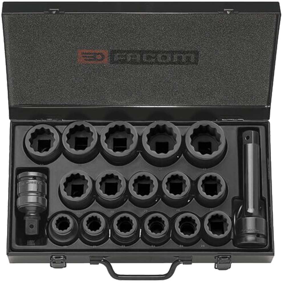 Image of Facom 16 Piece 3/4" Drive Bi Hex Impact Socket Set Metric 3/4"