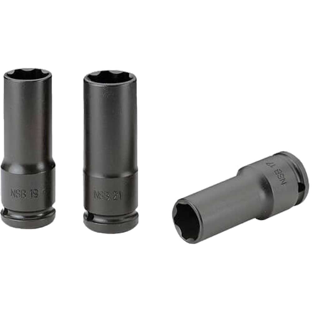 Image of Facom 3 Piece 1/2/" Drive Deep Hexagon Wheel Nut Impact Socket Set Metric 1/2"