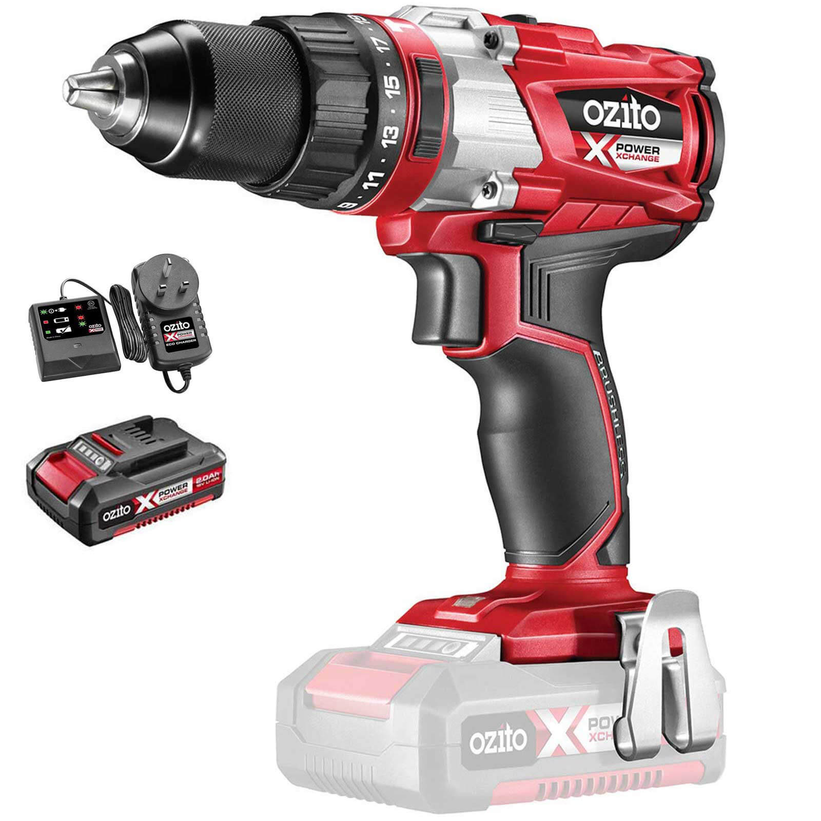 Image of Ozito PXBHS 18v Cordless Brushless Combi Drill 1 x 2ah Li-ion Charger No Case