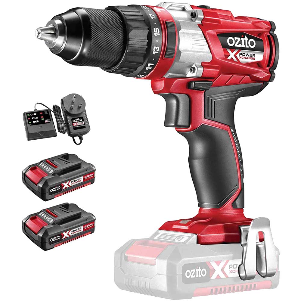 Image of Ozito PXBHS 18v Cordless Brushless Combi Drill 2 x 2ah Li-ion Charger No Case